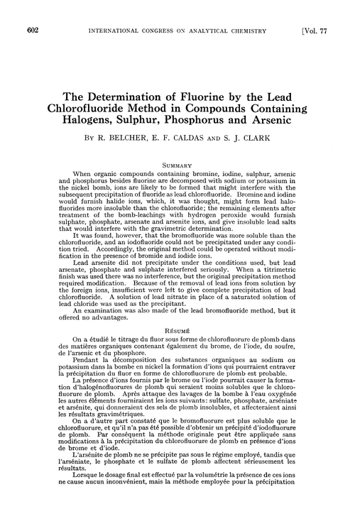 The determination of fluorine by the lead chlorofluoride method in compounds containing halogens, sulphur, phosphorus and arsenic