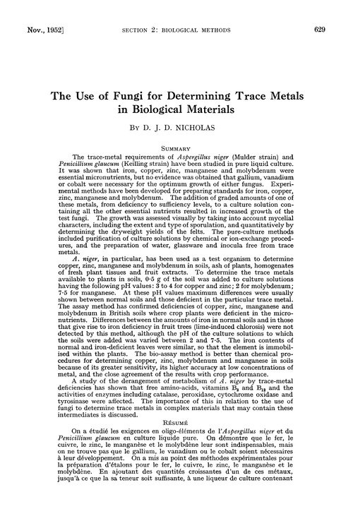 The use of fungi for determining trace metals in biological materials