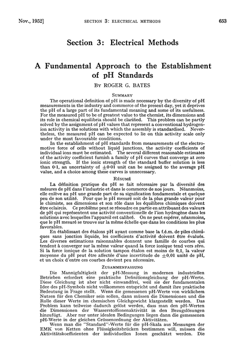 Section 3: electrical methods. A fundamental approach to the establishment of pH standards
