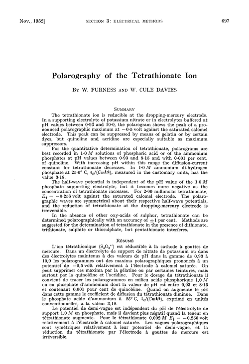 Polarography of the tetrathionate ion