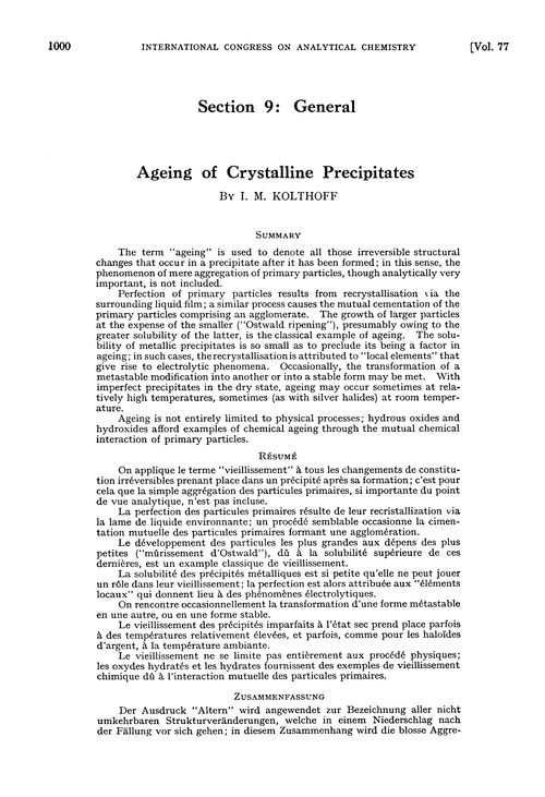 Section 9: general. Ageing of crystalline precipitates