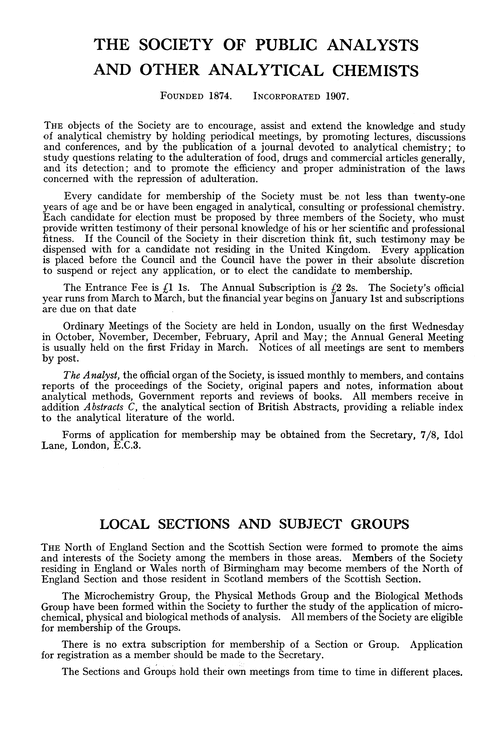 The Society of Public Analysts and other Analytical Chemists