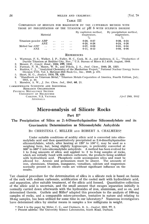 Micro-analysis of silicate rocks. Part II. The precipitation of silica as 2:4-dimethylquinoline silicomolybdate and its gravimetric determination as silicomolybdic anhydride