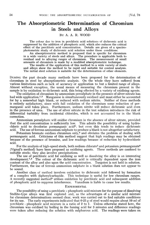 The absorptiometric determination of chromium in steels and alloys