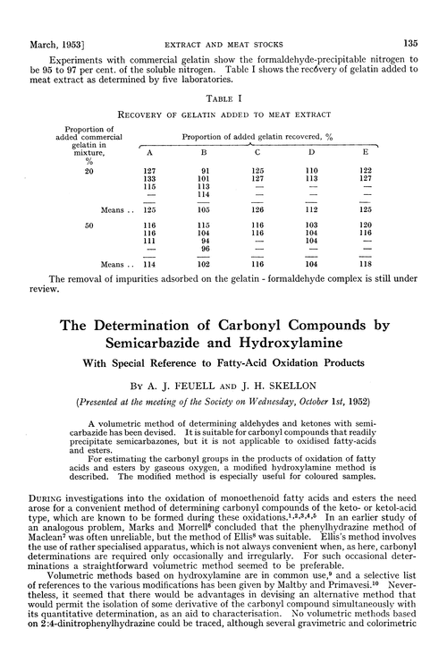 The determination of carbonyl compounds by semicarbazide and hydroxylamine. With special reference to fatty-acid oxidation products