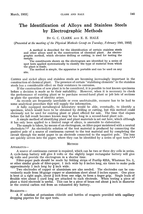 The identification of alloys and stainless steels by electrographic methods