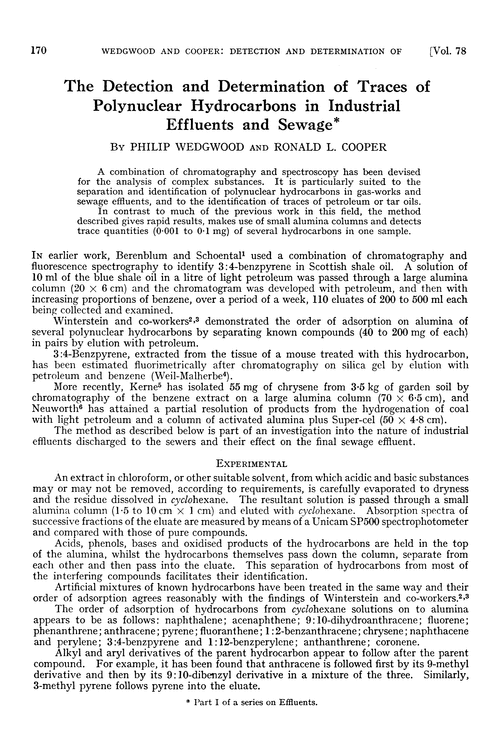 The detection and determination of traces of polynuclear hydrocarbons in industrial effluents and sewage