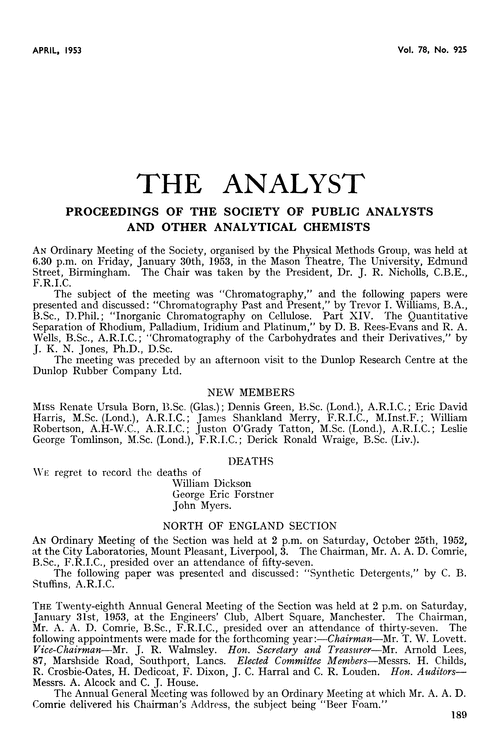 Proceedings of the Society of Public Analysts and other Analytical Chemists