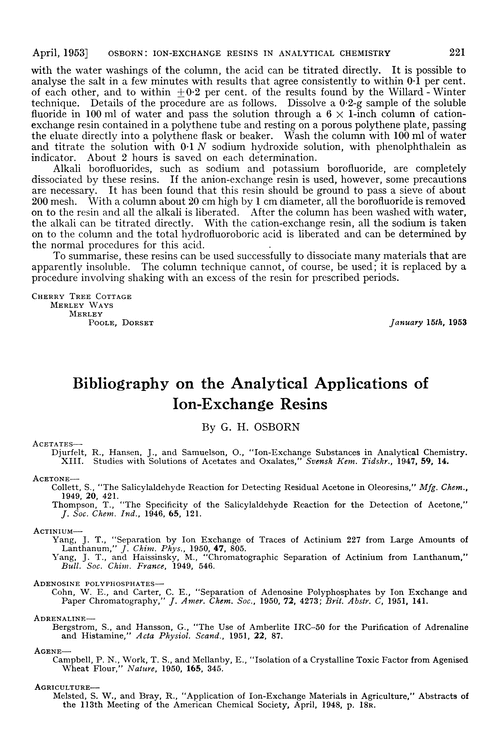 Bibliography on the analytical applications of ion-exchange resins