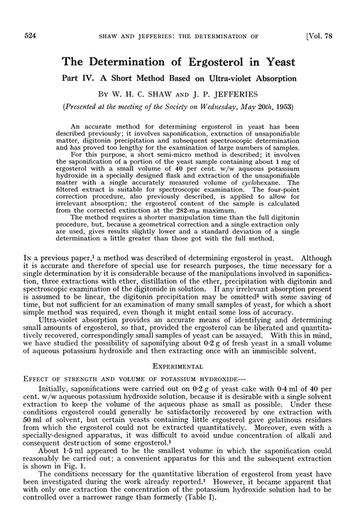 The determination of ergosterol in yeast. Part IV. A short method based on ultra-violet absorption