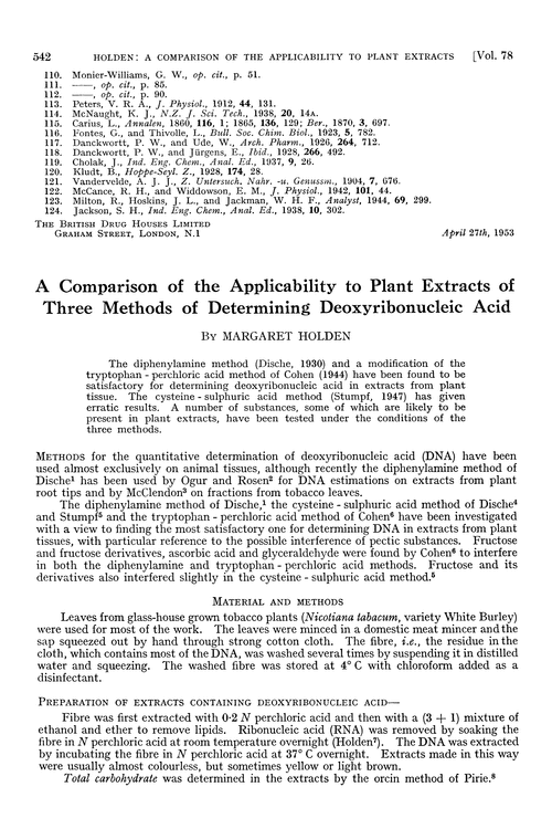 A comparison of the applicability to plant extracts of three methods of determining deoxyribonucleic acid