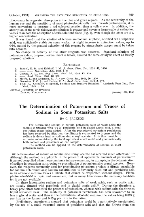 The determination of potassium and traces of sodium in some potassium salts