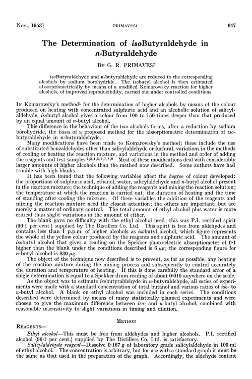 The determination of isobutyraldehyde in n-butyraldehyde