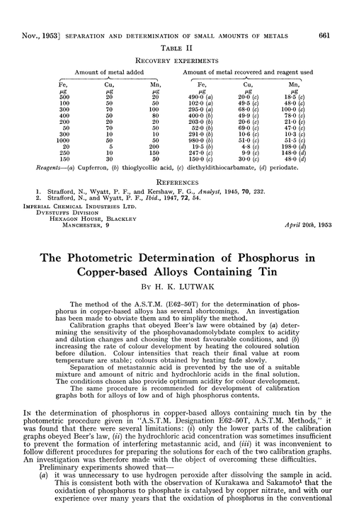 The photometric determination of phosphorus in copper-based alloys containing tin