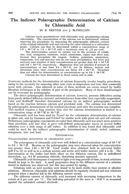 The indirect polarographic determination of calcium by chloranilic acid