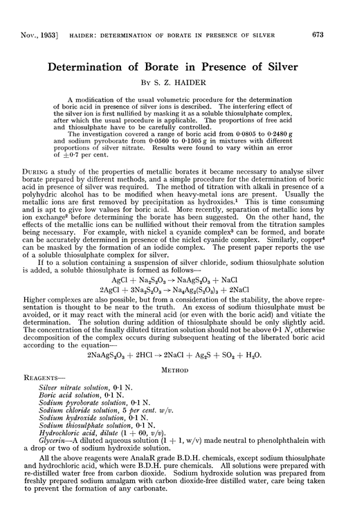 Determination of borate in presence of silver