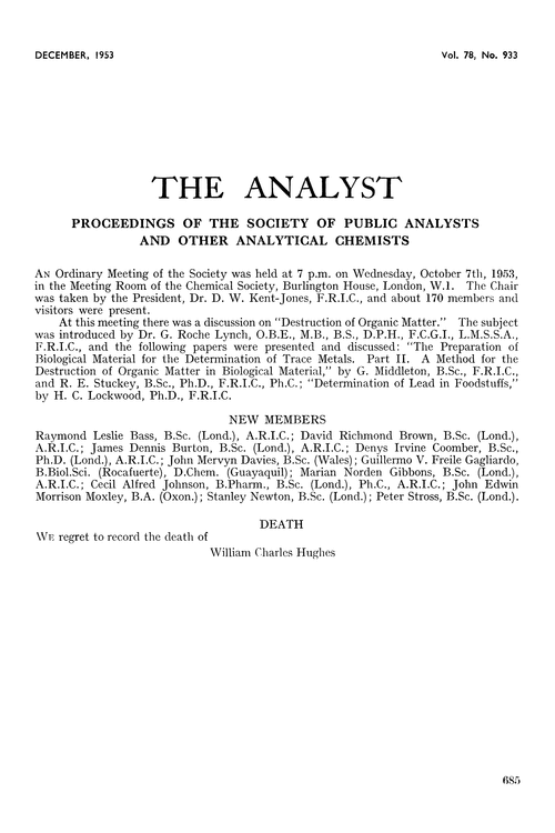 Proceedings of the Society of Public Analysts and other Analytical Chemists