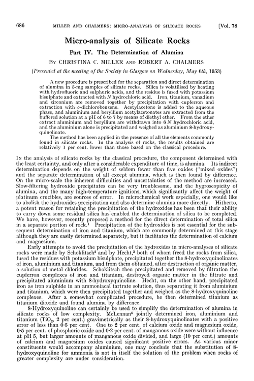 Micro-analysis of silicate rocks. Part IV. The determination of alumina