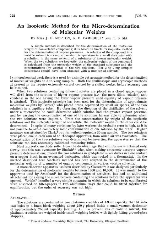 An isopiestic method for the micro-determination of molecular weights