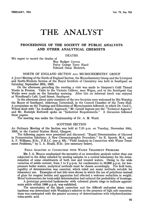 Proceedings of the Society of Public Analysts and other Analytical Chemists