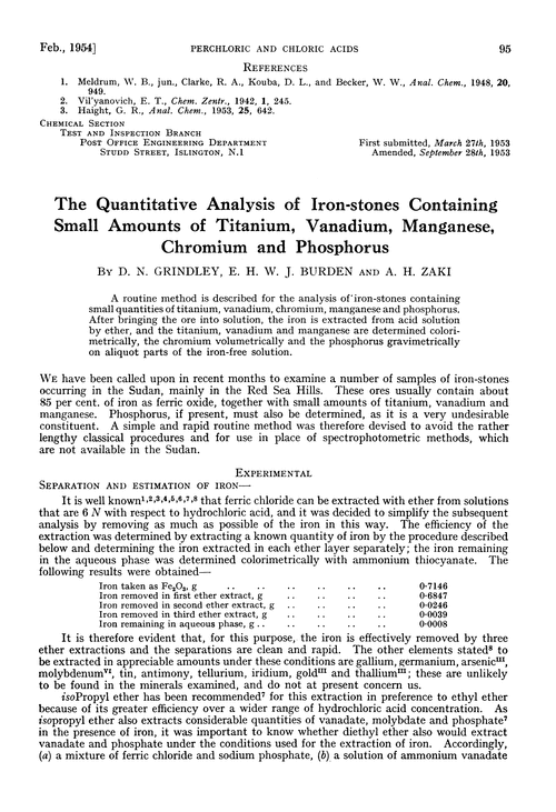 The quantitative analysis of iron-stones containing small amounts of titanium, vanadium, manganese, chromium and phosphorus