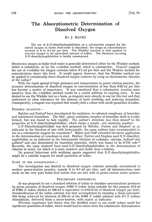 The absorptiometric determination of dissolved oxygen