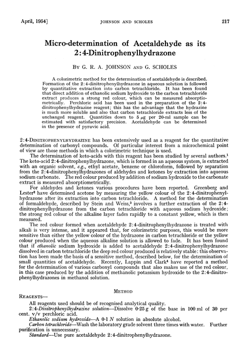 Micro-determination of acetaldehyde as its 2:4-dinitrophenylhydrazone