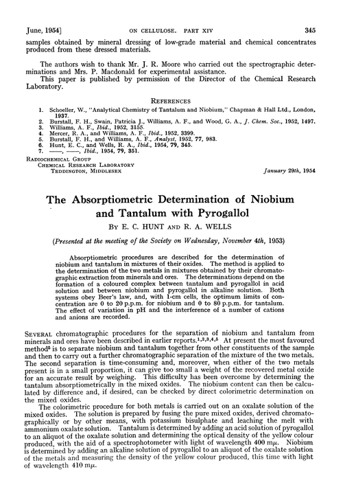 The absorptiometric determination of niobium and tantalum with pyrogallol