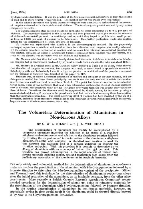 The volumetric determination of aluminium in non-ferrous alloys