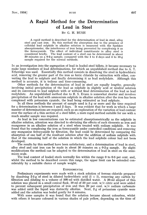 A rapid method for the determination of lead in steel
