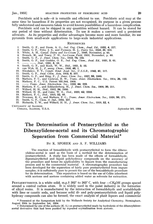 The determination of pentaerythritol as the dibenzylidene-acetal and its chromatographic separation from commercial material