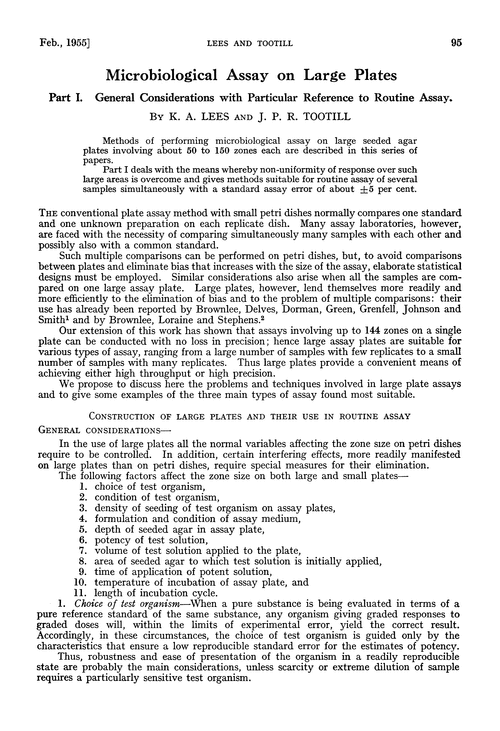 Microbiological assay on large plates. Part I. General considerations with particular reference to routine assay