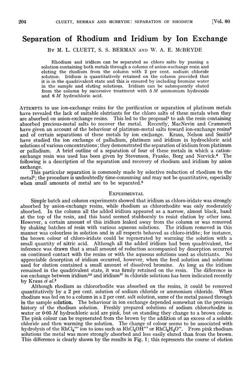 Separation of rhodium and iridium by ion exchange