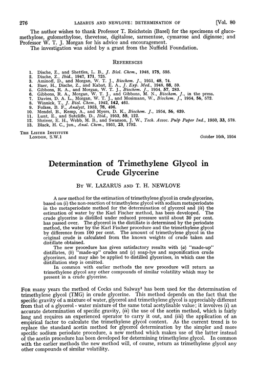 Determination of trimethylene glycol in crude glycerine