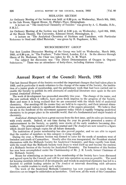 Annual Report of the Council: March, 1955