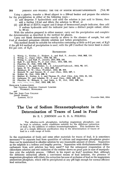 The use of sodium hexametaphosphate in the determination of traces of lead in food