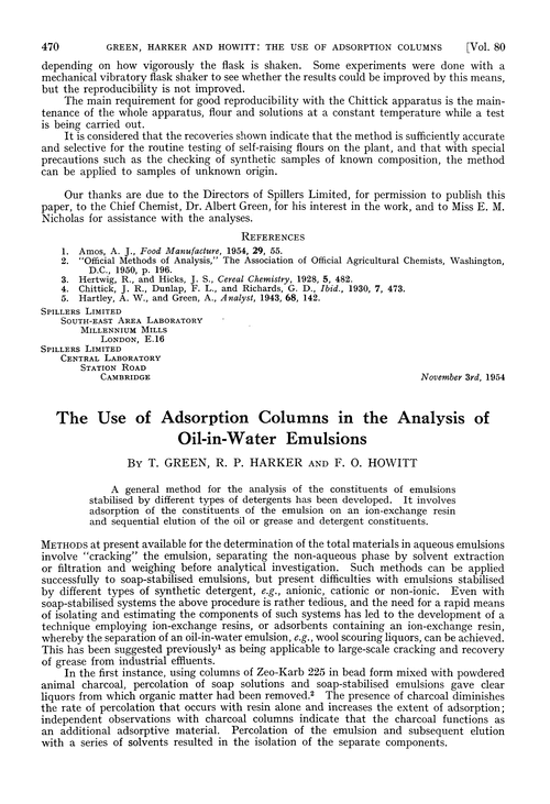 The use of adsorption columns in the analysis of oil-in-water emulsions