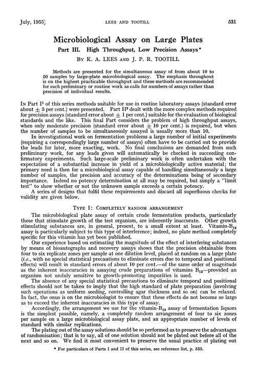 Microbiological assay on large plates. Part III. High throughput, low precision assays