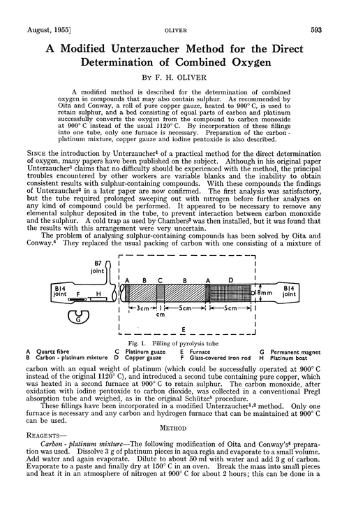 A modified Unterzaucher method for the direct determination of combined oxygen