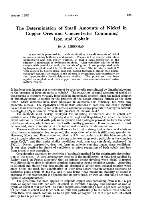 The determination of small amounts of nickel in copper ores and concentrates containing iron and cobalt