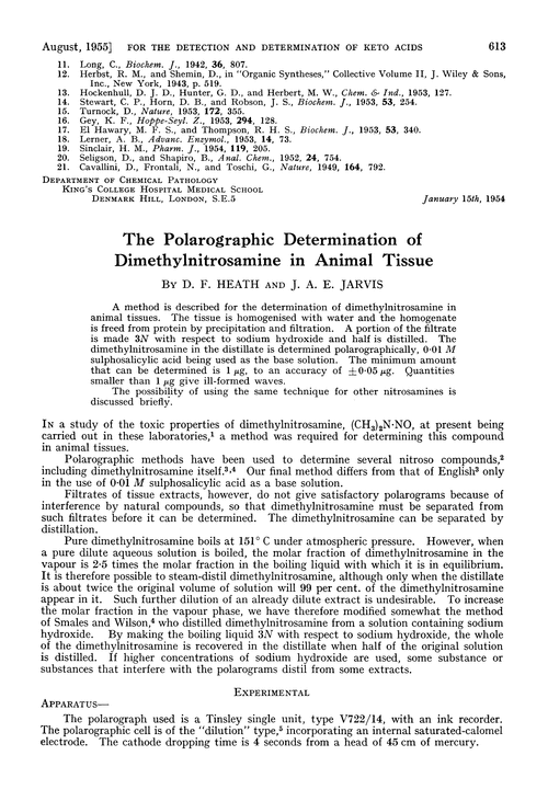 The polarographic determination of dimethylnitrosamine in animal tissue