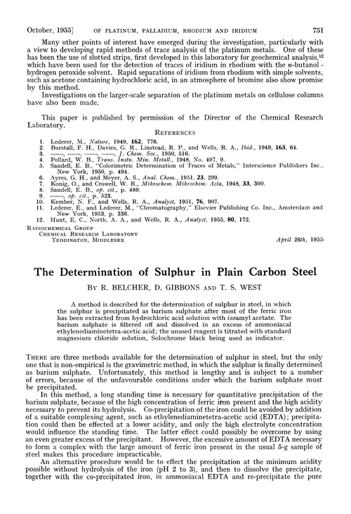 The determination of sulphur in plain carbon steel