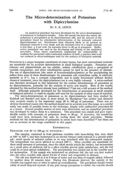 The micro-determination of potassium with dipicrylamine