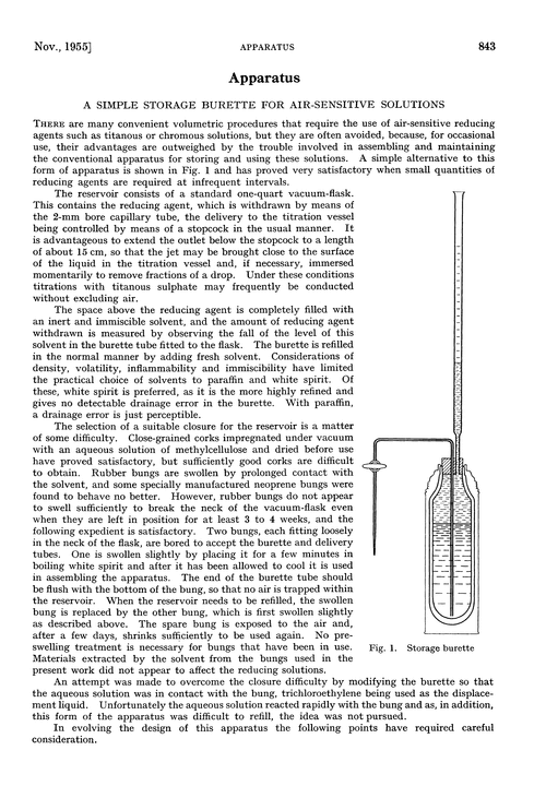 Apparatus. A simple storage burette for air-sensitive solutions