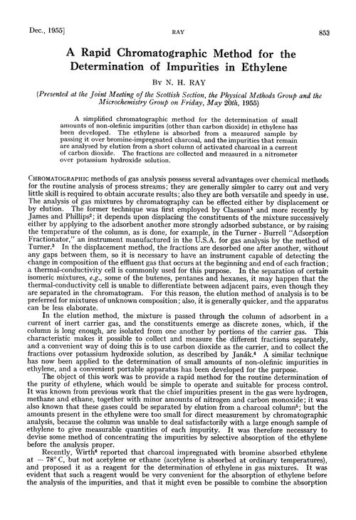 A rapid chromatographic method for the determination of impurities in ethylene