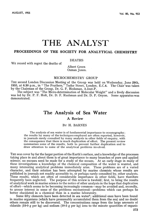 The analysis of sea water. A review