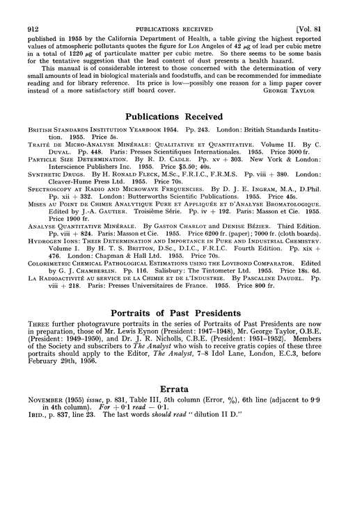 Publications received