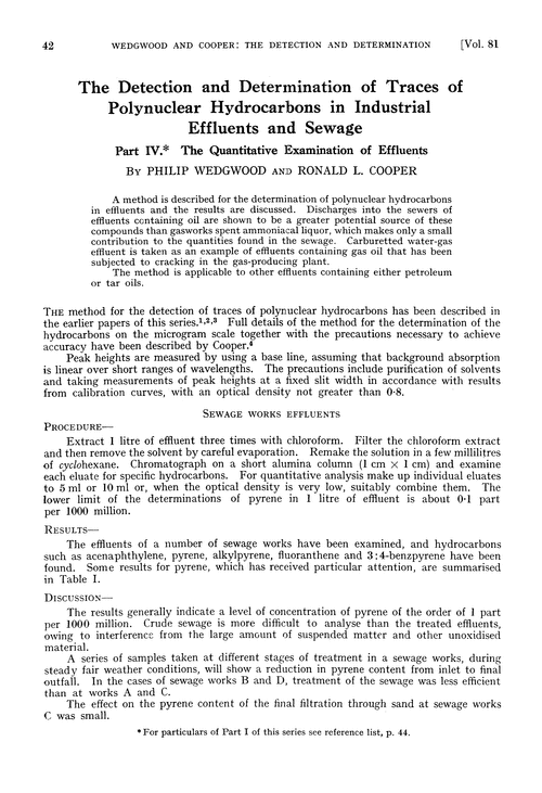 The detection and determination of traces of polynuclear hydrocarbons in industrial effluents and sewage. Part IV. The quantitative examination of effluents