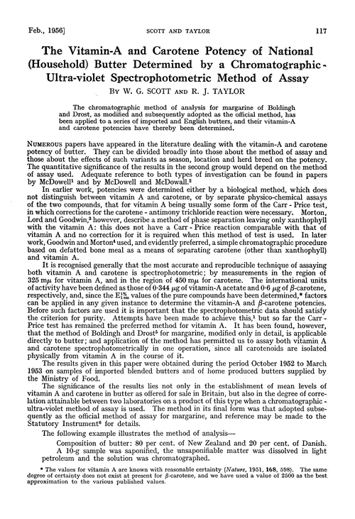 The vitamin-A and carotene potency of national (household) butter determined by a chromatographic-ultra-violet spectrophotometric method of assay