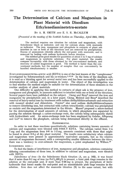 The determination of calcium and magnesium in plant material with disodium ethylenediaminetetra-acetate